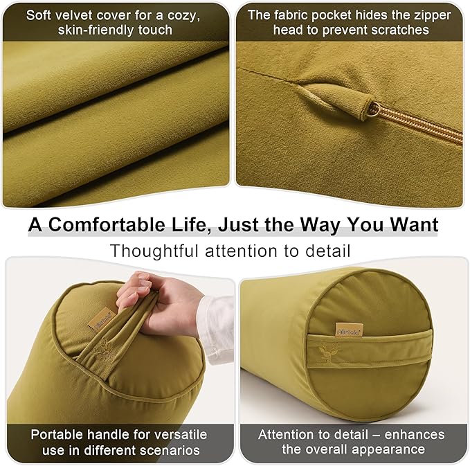 Long Round Body Pillow for Adults – Bolster Pillow for Bed, Cervical Roll Pillow, Firm Support for Sleeping,39.37 x 7.87 Inches,Golden Yellow