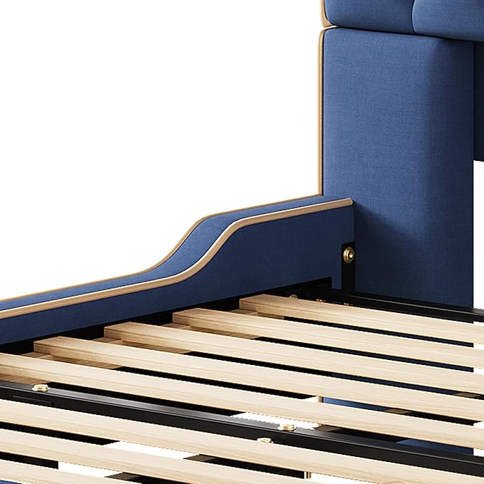 Christopher Knight Home Salus Linen Upholstered Queen Size Bed Frame with Headboard, Modern Queen Bed Frame and Headboard, Wooden Slats Support, Easy Assembly, No Box Spring Needed, Blue
