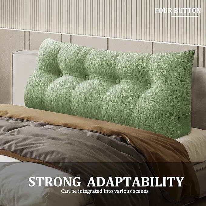 homecozy Wedge Headboard Pillow Dorm Room Reading Pillow Back Support for Sitting Up in Bed Bolster Lumbar Cushion Body Positioning Bedrest Cotton Linen 54in Grass Green Full