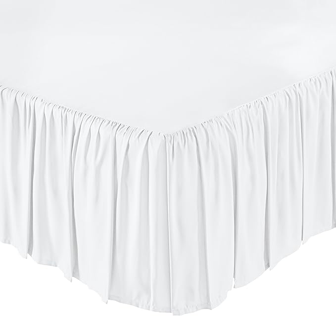 Amazon Basics Lightweight Ruffled Bed Skirt, Classic Style, Soft and Stylish 100% Microfiber With 16" Drop, Full, White, Solid
