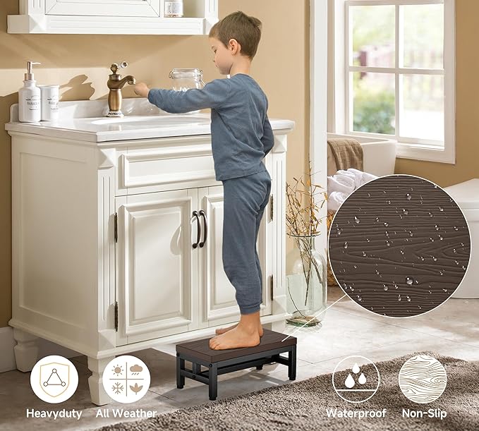 Y&M One Step Stool for Adults Kids, Adjustable Non-Slip Foot Stool with Sturdy Metal Frame, Bed Step for High Beds, Portable Step for Kitchen, Bathroom, Bedroom, Living Room – Coffee