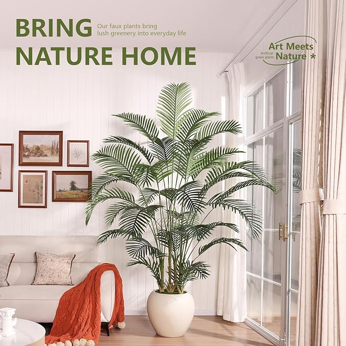 Artificial Palm Tree Plant - 8FT Tall Fake Tree with Realistic Look & UV Protection - Large Indoor Outdoor Faux Floor Plant for Home Office Decor