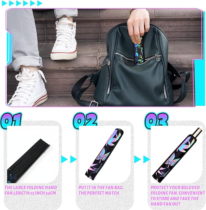 Summer Rave Fan Thigh Holster Rave Fan Holder Folding Hand Pouch Foldable Sleeves with Waist Belt for Thigh Party