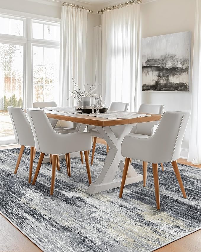AMADA HOMEFURNISHING 6x9 Washable Area Rug, Modern Abstract Living Room Rug with Non-Slip Backing & Low Pile, Large Rug with Abstract Pattern for Living Room, Bedroom and Dinning Room, Light Grey