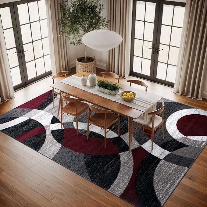 Rugshop Contemporary Abstract Circles Perfect for high Traffic Areas of Your Living Room,Bedroom,Basement,Kitchen Large Areas Open Spaces Area Rug 10' x 14' Red