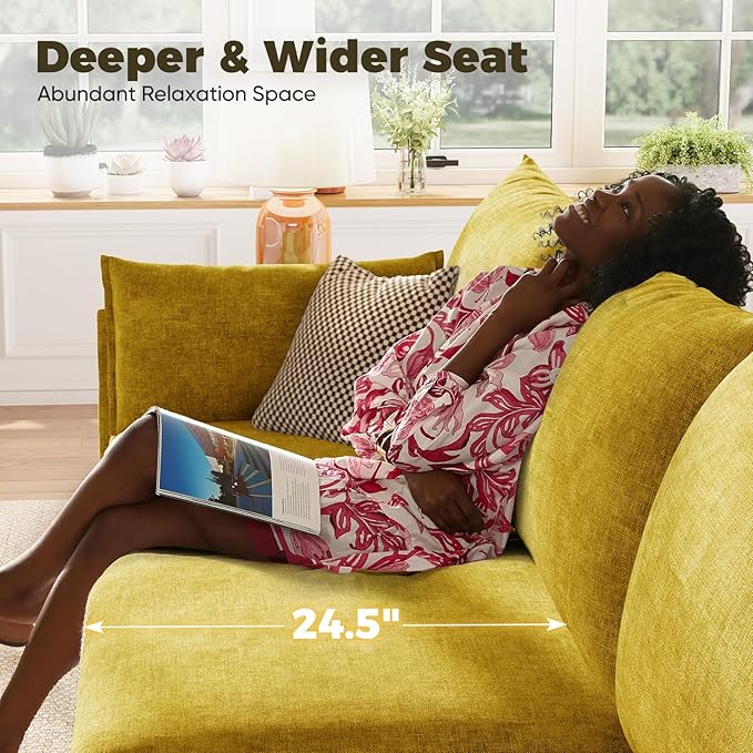 ABCASA 136.4" Oversized Modular Sectional Sleeper Sofa Bed, U Shaped Convertible Couch with Movable Ottoman, Large 8 Seat Corner Couches for Living Room Deep Seat Yellow Chenille