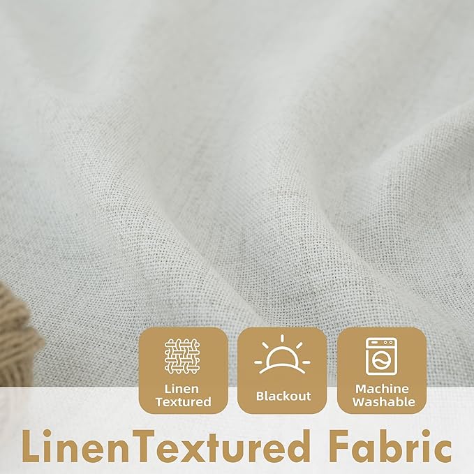 DriftAway Double Layer Linen Blackout Tie Up Curtains Thermal Insulated Fully Lined Balloon Roman Shade Bathroom Window Adjustable Rod Pocket for Small Window 25 Inch by 47 Inch Ivory Cream