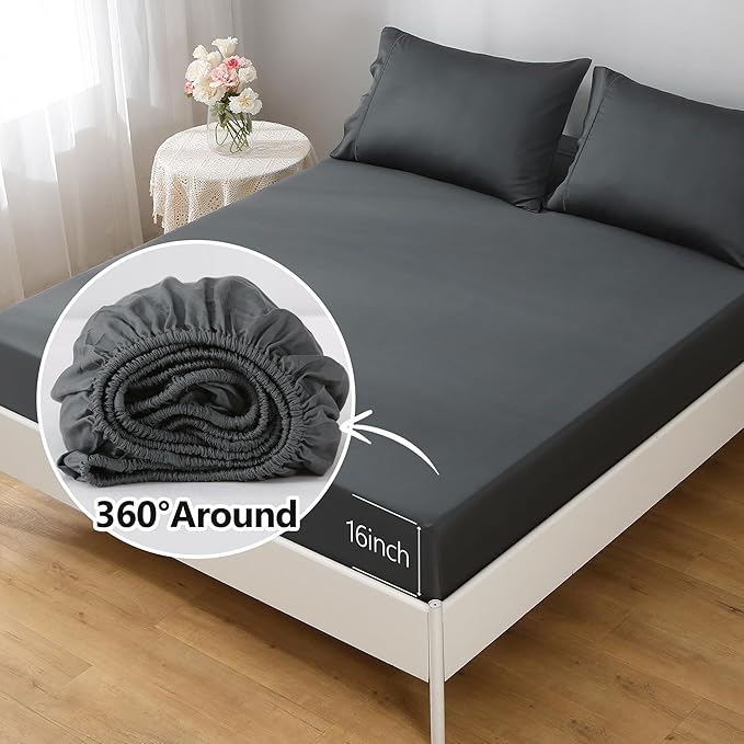 Linen World Cooling Bed Sheets Set Twin Size,100% Organically Grown Viscose Sheets,Deep Pocket Up to 16",3 Pieces Silky Soft,Breathable Bedding Sheets & Pillowcases(Shadow Grey,Twin)
