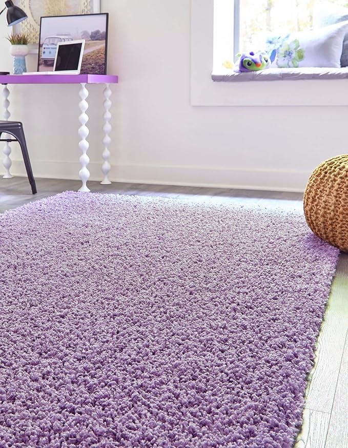 Unique Loom Solid Shag Collection Area Rug (4' 1" x 6' 1" Rectangle, Lilac)