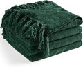 Chenille Throw Blanket for Couch 50"X 60", Soft Cozy Throws with Fringe Tassel for Bed Sofa Chair Cover, Lightweight Knitted Decorative Boho Blankets for Living Room, Dark Green