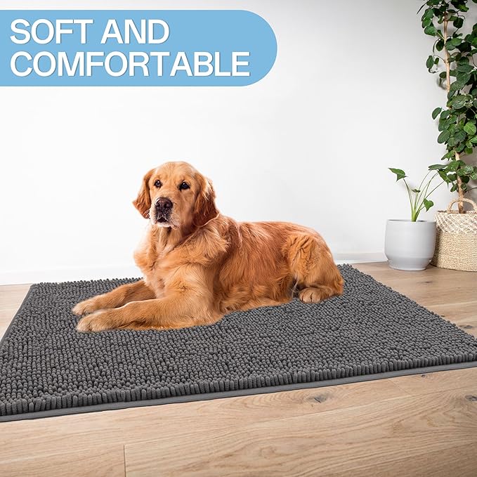 Amyracel Dirt Trapping Door Mat, 48" x 72" Large Absorbent Dog Door Mat for Muddy Paws, Quick Dry Non Slip Chenille Mud Mat for Dogs, Machine Washable Entry Indoor Entryway Rug for Inside Floor