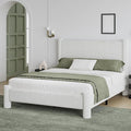 Queen Size Bed Frame, Boucle Upholstered Platform Bed with Headboard and Footboard, Soft Rounded Corners, No Box Spring Required, Easy Assembly, White