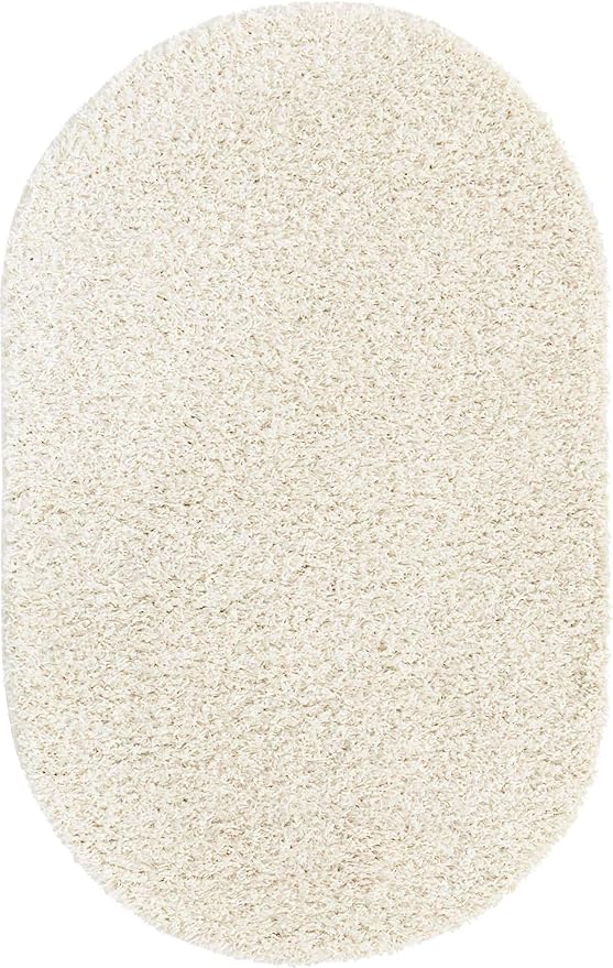 Unique Loom Solid Shag Collection Area Rug (3' 3" x 5' 3" Oval, Snow White)