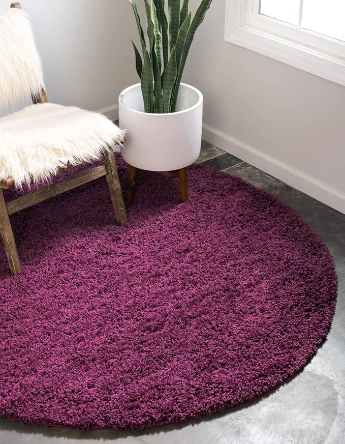 Unique Loom Solid Shag Collection Area Rug (8' Round, Eggplant Purple)