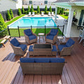 10 Piece High Back Outdoor Patio Furniture Set - Patio Conversation Set with Swivel Rocker Outdoor Chairs Set of 4 and 3 Seater Sofa, Wicker Ottoman and Coffee Table for Garden Backyard