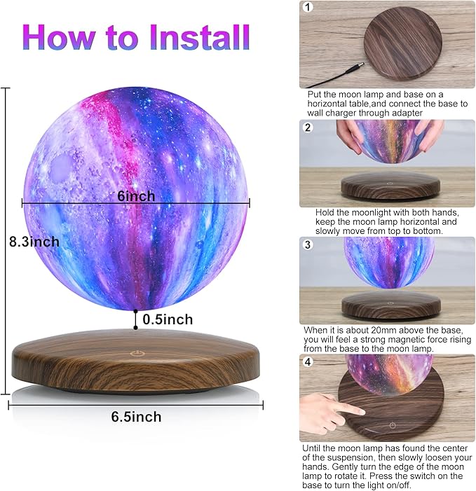 Levitating Moon Lamp, 18 Colors Galaxy Lamp with Touch Remote Control, Floating and Spinning in Air Freely, for Room Office Decor Creative Gift