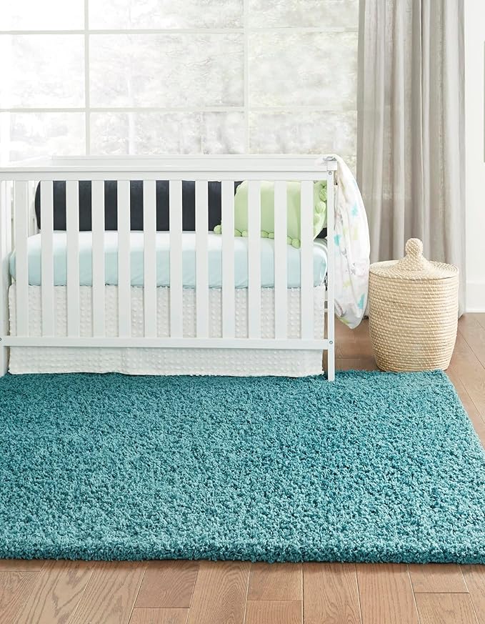 Unique Loom Solid Shag Collection Area Rug (4' 1" x 6' 1" Rectangle, Deep Aqua Blue)