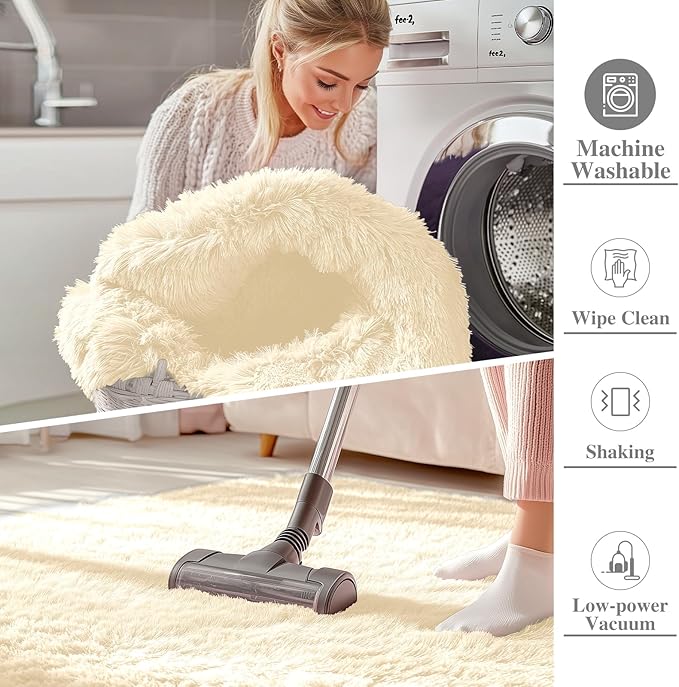 OLANLY 3x5 Machine Washable Small Bedside Rug, Soft Fluffy Shaggy Rugs for Living Room, Bedroom, Indoor Floor Carpet for Kids Girls and Boys, Preppy Dorms, Nursery, Home Decor Aesthetic, Cream