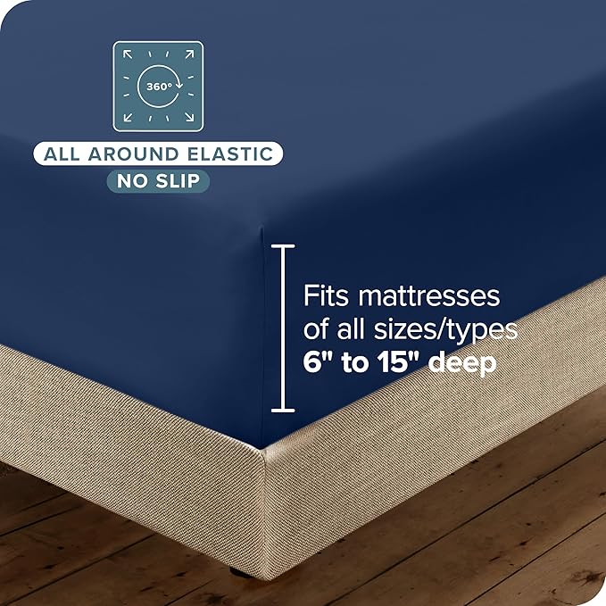 Bare Home Hotel Luxury Twin Sheet Set, Extra Soft - 4 Piece Set - Deep Pockets - Easy Fit - Cooling & Breathable - Wrinkle, Fade, Stain Resistant - Includes 2 Pillowcases (Twin, Dark Blue)