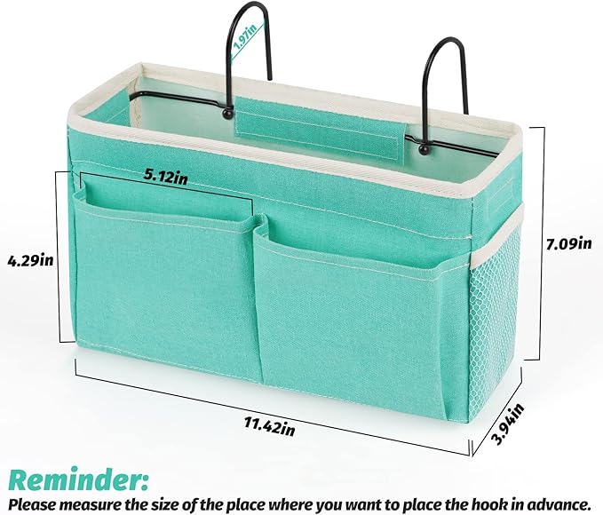 Retyion Bedside Caddy Bedside Storage Organizer Hanging Bunk Bed Dorm Room with Side Pockets for Water Bottles, Books, Cell Phones, Headphones 2 Pack (Light Blue)