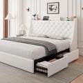 Feonase Upholstered Full Size Bed Frame with 4 Storage Drawers, Charging Station, Tufted Wingback Storage Headboard, No Box Spring Needed, Easy Assembly, White