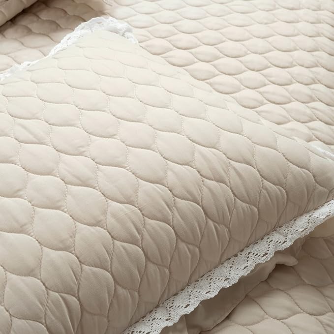 Lush Decor Ella Ruffle Lace Quilt, 3 Piece Set, King, Neutral, Cute Quilt - King Bedding Set - Beige Bedding - Coquette Decor - Neutral Ruffle Trim - Beige Lace Trim