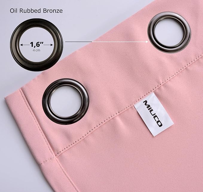 MIUCO 1 Pair Thermal Insulated Grommet 52-Inch-by-63-Inch Blackout Window Curtain Panels with 2 Tie Backs, Pink