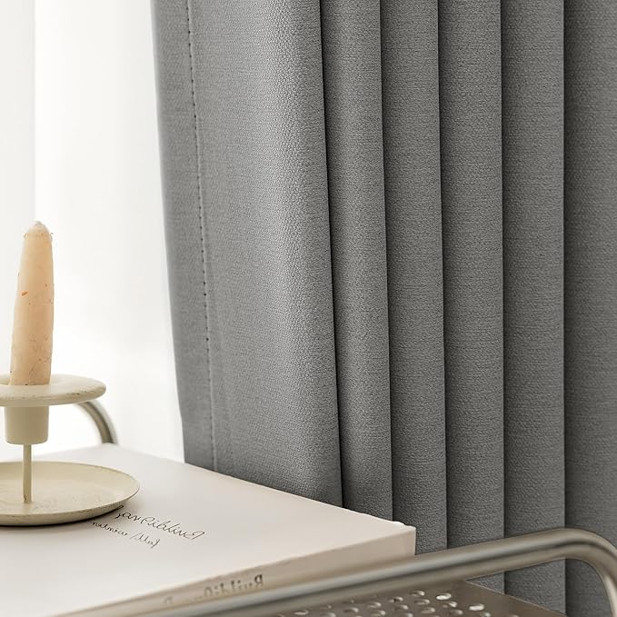 100% Blackout Extra Long Curtains 120 inch Length 2 Panels for Living Room, Linen-Look Textured Room Darkening Thermal Insulated Noise Reduction Drapes for Bedroom (W52xL120, Grey)