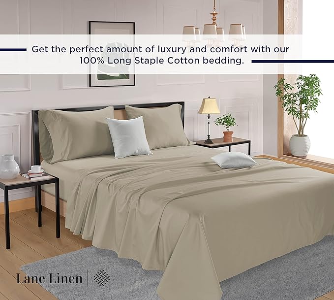 LANE LINEN King Size Bed Sheet Set – 600 Thread Count Long-Staple 100% Cotton Sheet Set King Size, Hotel Premium Soft Silky Sateen Finish, Durable Bedding Set, Elasticised 15" Deep Pocket – Linen