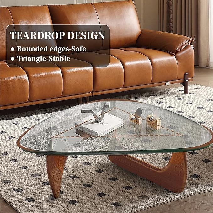 Modern Glass Coffee Table for Living Room, Mid Century Coffee Table, Small Coffee Tables, Suitable for Bedroom Living Room Reception Office Tables (Walnut/Transparent, Medium)