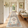 Area Rugs 3'x12' Washable Non-Slip, Floral Vintage Distress Print Pattern Medallion Carpet for Living Room Bedroom Dining Room, Beige Navy Blue Orange Colorful