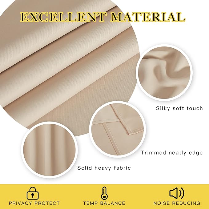 NICETOWN Bedroom Curtain Room Darkening Drapery - Biscotti Beige Room Darkening Curtain Panel for Bedroom, Grommet, 1 Panel, 52 x 45, Thermal Insulated, Privacy Assured