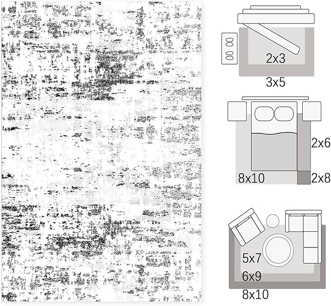 5x7 Area Rug Living Room Rugs - Machine Washable Neutral Abstract Rugs for Dinning Room Indoor Floor Non Silp Rug Carpet for Bedroom Home Office Decor - Black White