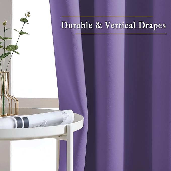 NICETOWN Lilac Purple Blackout Doorway Curtains 80 inch Length 2 Panels, Grommet Light Reducing Thermal Insulated Privacy Door Curtains Window Treatments for Bedroom, W46 x L80