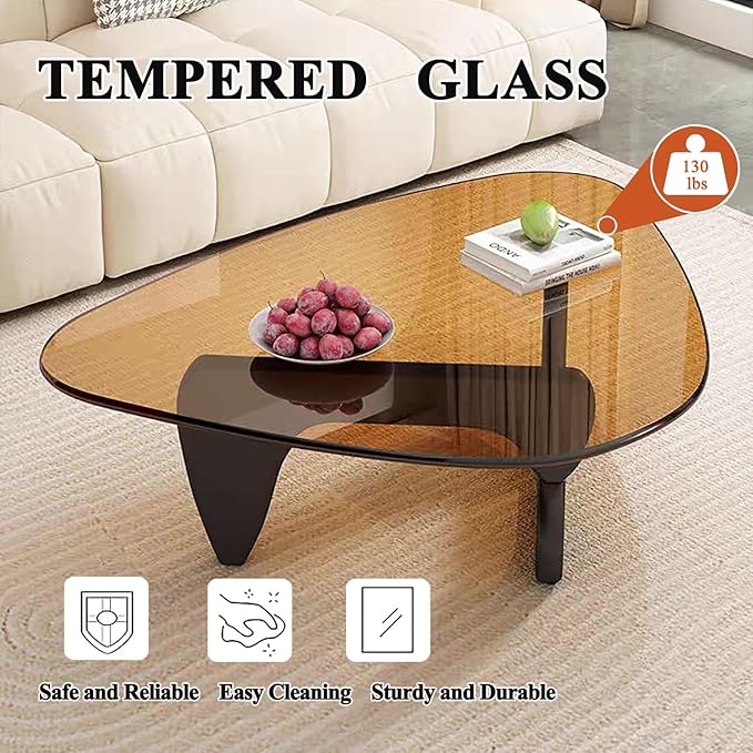 Modern Glass Coffee Table for Living Room, Mid Century Coffee Table, Small Coffee Tables, Suitable for Bedroom Living Room Reception Office Tables (Black/Brown, Medium)