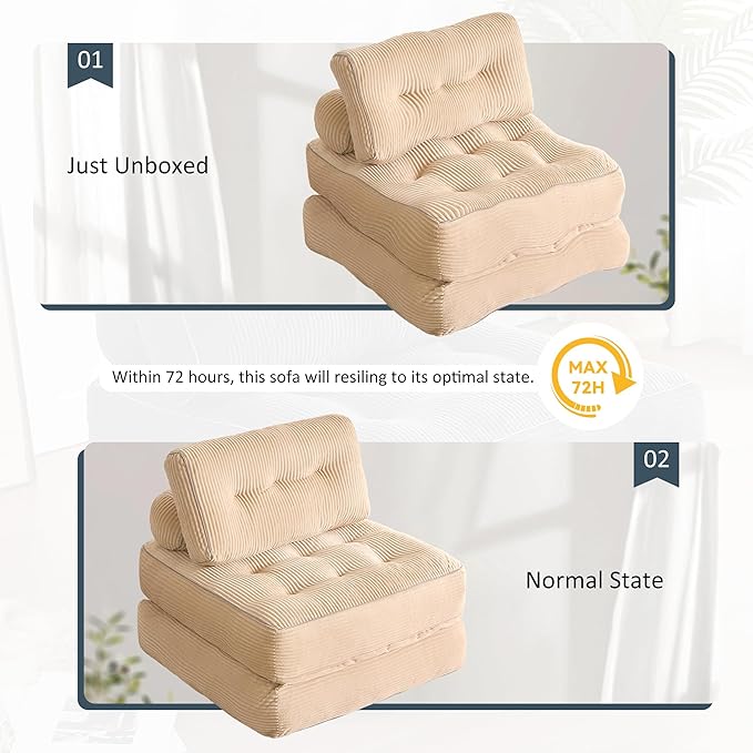 Folding Chair Bed, Futon Sofa Bed, Floor Couch for Adults Chair Bed for Living Room, Lounge Sofa, Convertible Sofa Bed, Small Couches for Small Spaces, Camel