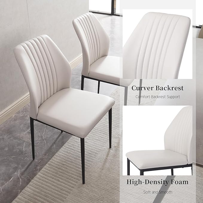 5 Piece Dining Table Set, 42.9 Inch Modern Kitchen Dining Table and Leather Dining Chairs for Kitchen Dining Room (Table + 4 White Chairs)