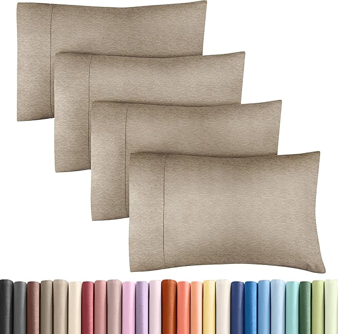 King Pillow Cases Set of 4 - Ultra Soft Hotel Quality Pillowcase Covers - Comfy, Cozy & Wrinkle Free - Shrinkage and Fade Resistant - Machine Washable Pillow Protectors - 4 Piece Set - Heathered Beige