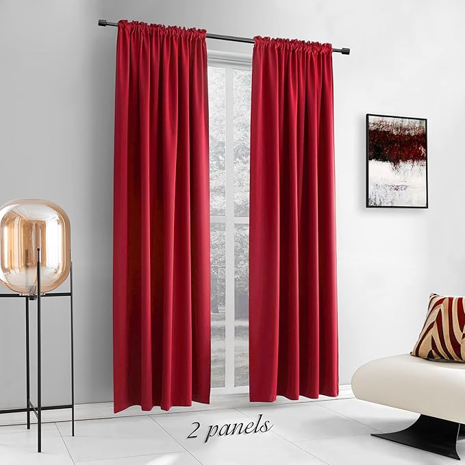 DONREN Backdrop 5FT x 8FT Curtains for Parties-Home Decoration Thermal Insulated Rod Pocket Blackout Draperies/Drapes for Bedroom (2 Panels, 60 inches x 96 inches, Red)