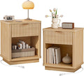 LYNCOHOME Fluted Nightstand Set of 2 with Charging Station, Bedside Table for Bedroom with 1 Drawer Storage, Night Stand for Bedroom（Natural）