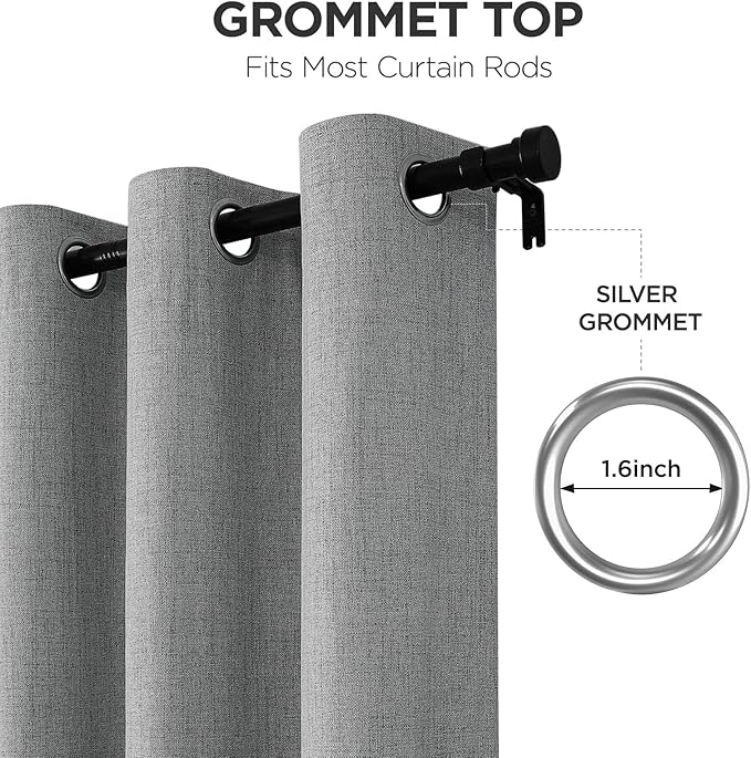 Joydeco Light Grey Blackout Curtains 84 Inches Long, Curtains 84 Inch Length 1 Panel for Bedroom, Thermal Insulated Linen Black Out Curtains with Grommets(100x84, Light Grey)