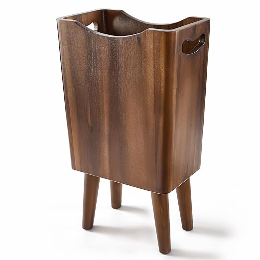 2 Gallons Wooden Trash Can 4 Legs - Acacia Wooden Bin, Wood Bathroom Accessories - Small Bin, Waste Basket for Bedroom, Office Garbage Can - Bathroom Trash Can, Patent Pending (Walnut Color)