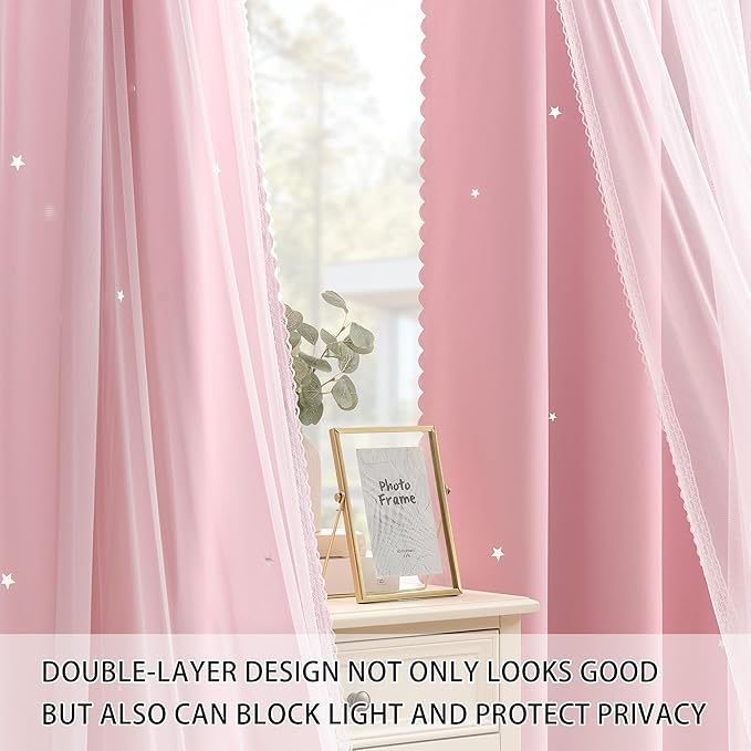 XiDi Pink Curtains for Bedroom, Girls Room Blackout Curtains, Kids Room Darkening Curtains, Light Pink Decor, 1 Panel Light Pink/52/63/1