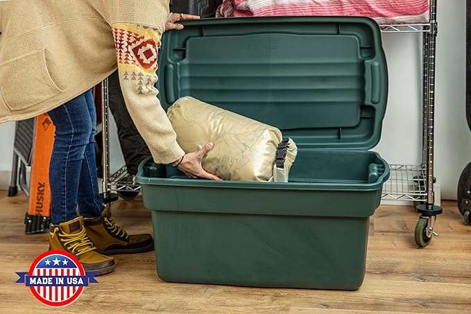 Rubbermaid ECOSense High-Top Storage Totes 28 Gal Pack of 3 Durable, Reusable, Large Plastic Storage Bins with Resting Hinged Lid, Made from Recycled Materials