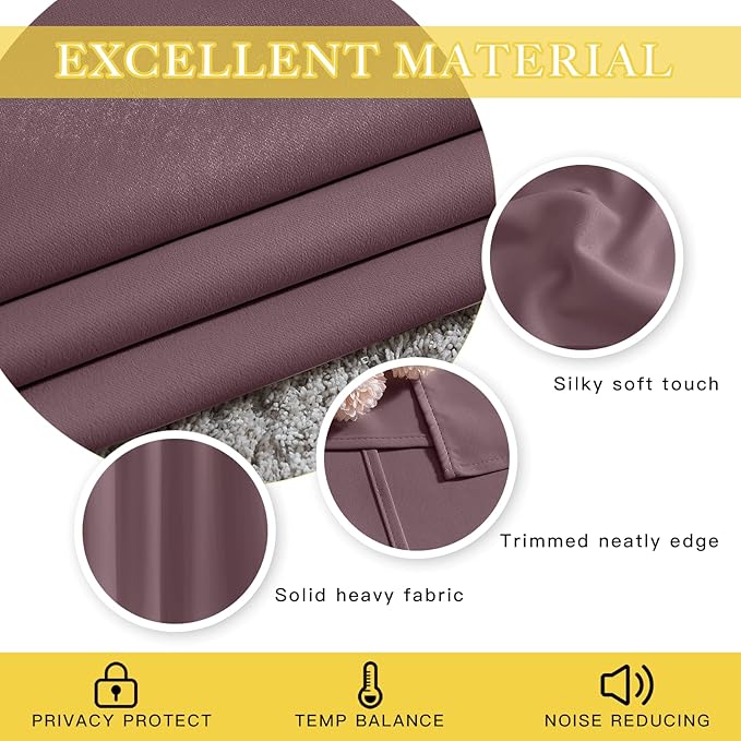 NICETOWN Wide Curtain 84 inch Length for Living Room, Grommet Thermal Insulated Blackout Room Divider Curtain Sound Proof Light Blocking for Patio/French Door (Dry Rose, 1 Panel, W80 x L84)