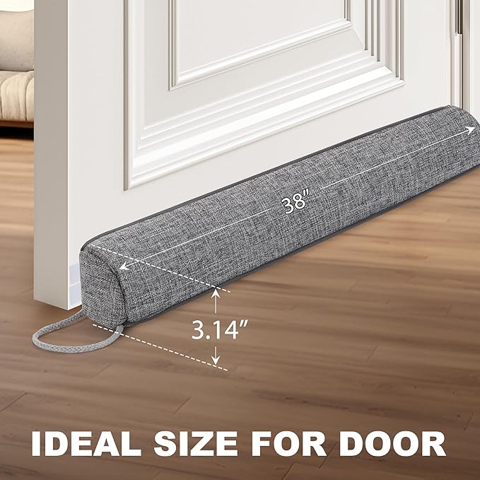 Door Draft Stopper Weighted Triangular Draft Stoppers for Bottom of Door 38" Underdoor Draft Blocker Seal Guard for Window Sill All-Season Gap Filler for Cold Air, Noise, and Light, Grey