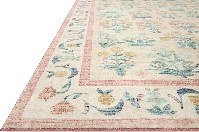 Loloi Rifle Paper Co. Eden Collection EDE-01 Mughal Rose Blush 3'-6" x 5'-6" Accent Rug feat. CloudPile™