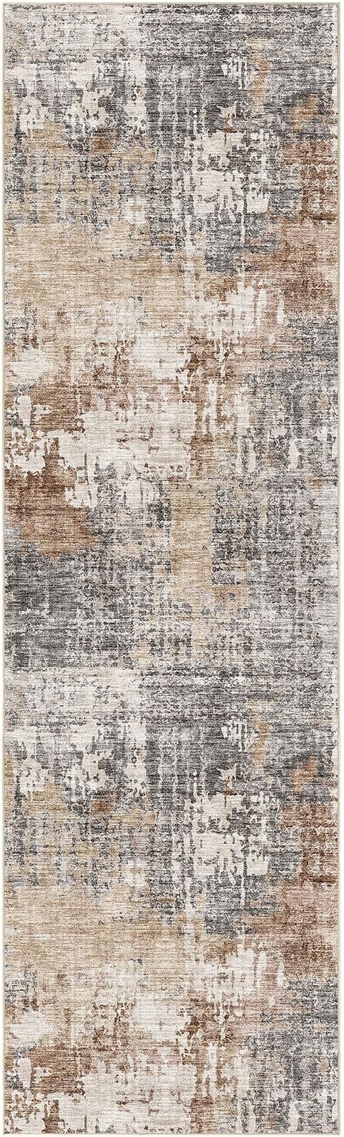 3x10 Washable Runner Rug for Hallway: Soft Neutral Modern Abstract Low Pile Rug Indoor - Carpet for Bedroom Dining Room Kitchen Entryway - Grey Brown
