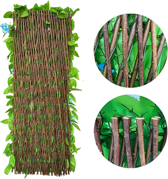GLANT Expandable Fence Privacy Screen for Balcony Patio Outdoor,Decorative Faux Ivy Fencing Panel,Artificial Hedges (Single Sided Leaves) (1, Blue Flowers)