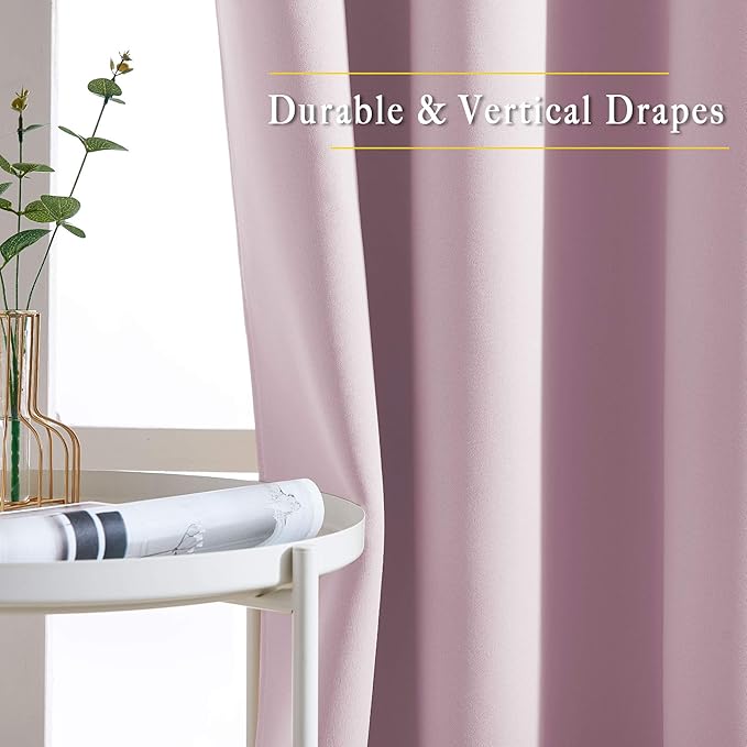 NICETOWN Baby Pink Room Darkening Bedroom Curtains 96 inches Long, Grommet Thermal Insulated Room Darkening Window Treatments Sound Reducing for Living Room, W46 x L96, 2 Panels